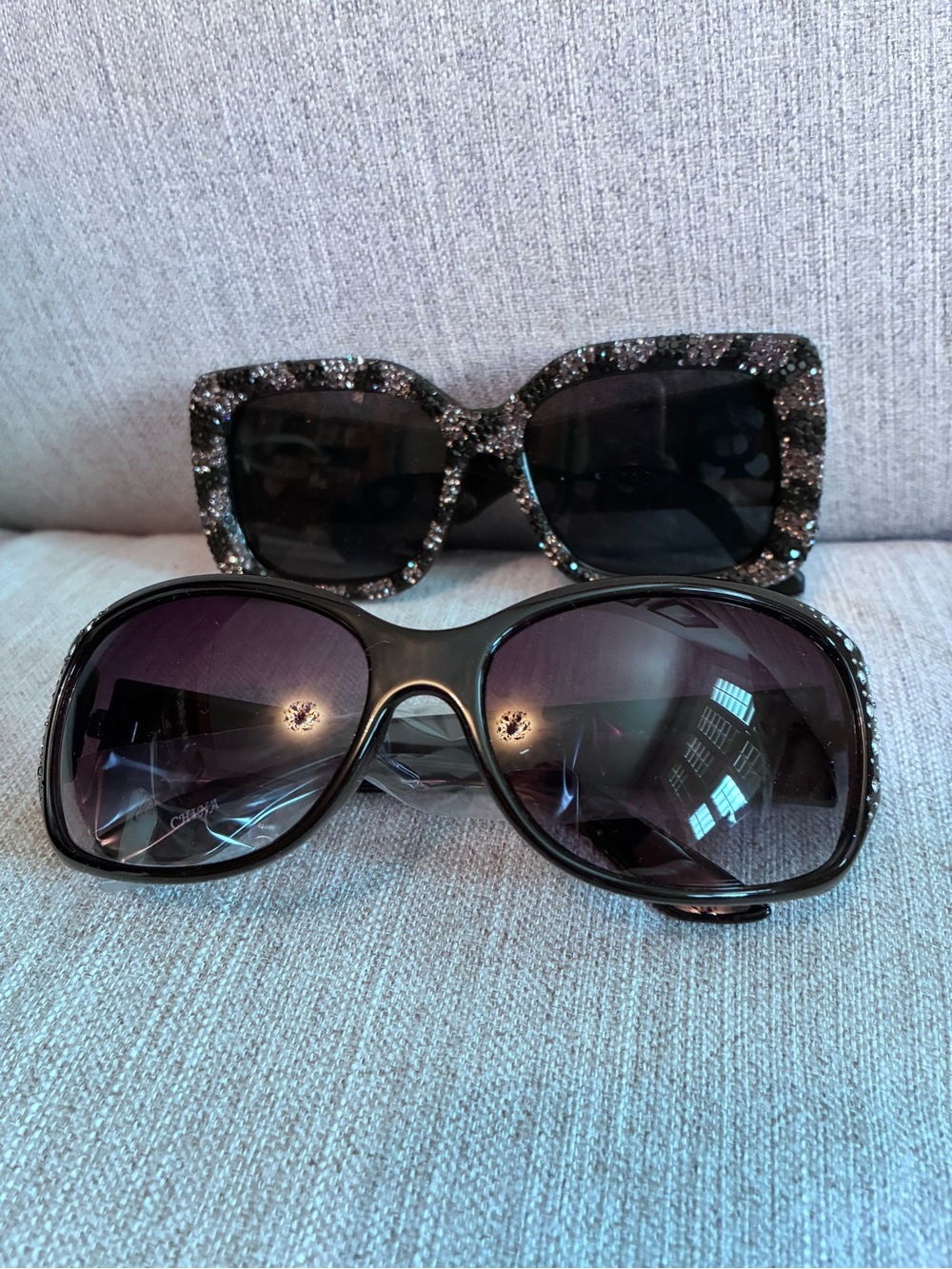 NWOT 2 pair Black Women's Oversized Sunglasses with Bling Frames